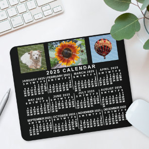2022 Year Monthly Calendar Black Custom 3 Photos Mouse Pad