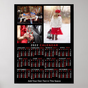 2022 Year Monthly Calendar Black Custom 3 Photos Poster