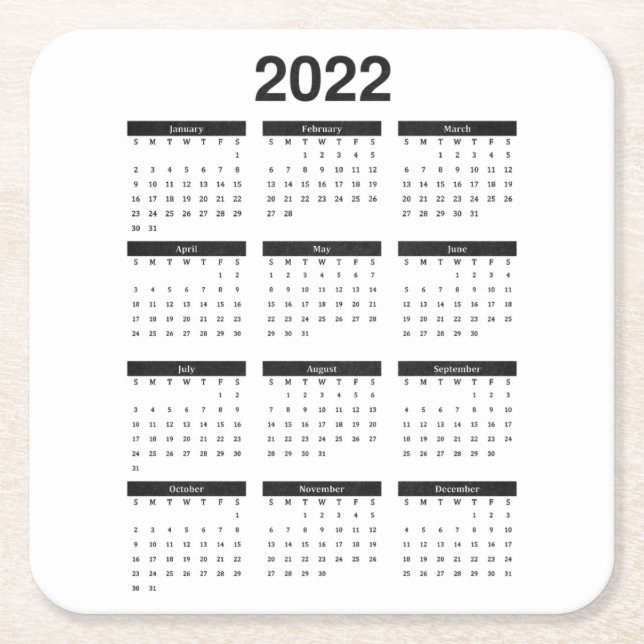 2022 Year Monthly Calendar Square Paper Coaster (Front)