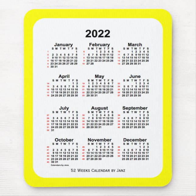 2022 Yellow Two Tone 52 Week Calendar by Janz Mouse Pad (Front)
