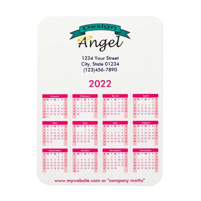2022 Your Logo Branded Pink Calendar Magnet (Vertical)