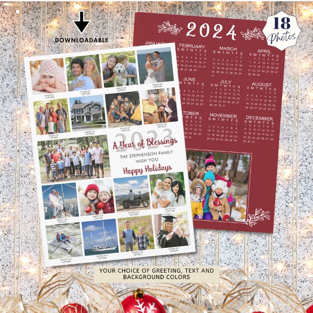 2023 18 Photo Collage Captions 2024 Calendar Holiday Card (Creator Uploaded)