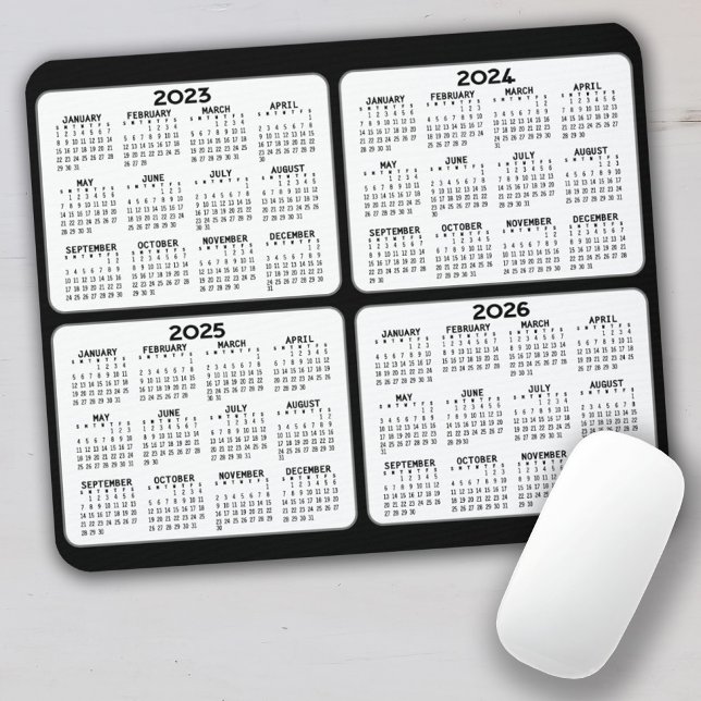 2023 2024 2025 2026 Calendar 4 year black white Mouse Pad (Creator Uploaded)