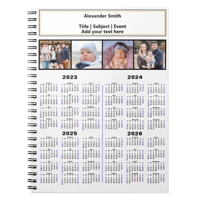 2023 2024 2025 2026 Calendar Custom Photo Modern N Notebook (Front)