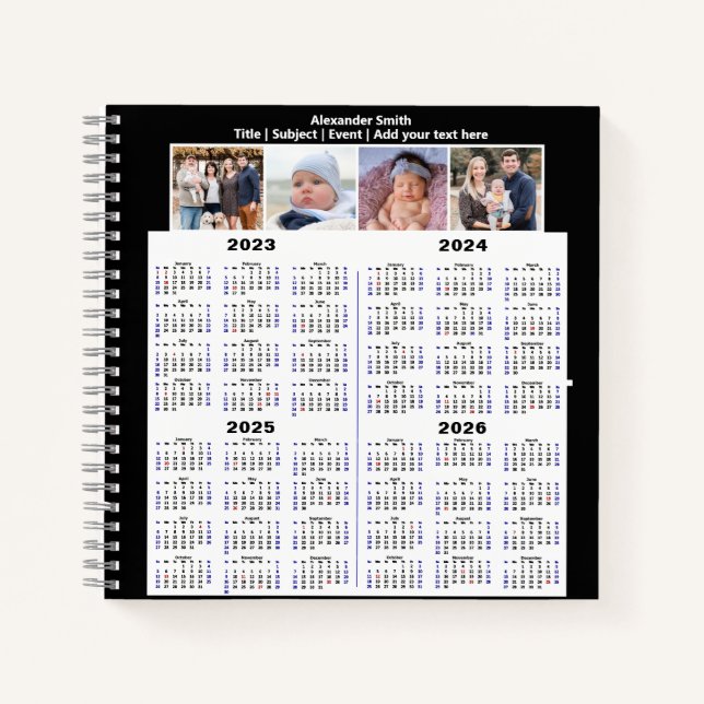 2023 2024 2025 2026 Calendar Custom Photo Modern Notebook (Front)