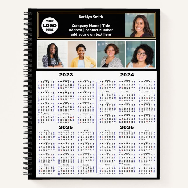 2023 2024 2025 2026 Calendar Modern Business Photo Notebook (Front)