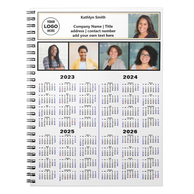 2023 2024 2025 2026 Calendar Modern Business Photo Notebook (Front)