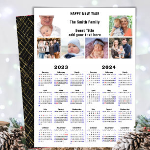2023 - 2024 Calendar Photo Collage Modern Script Holiday Card