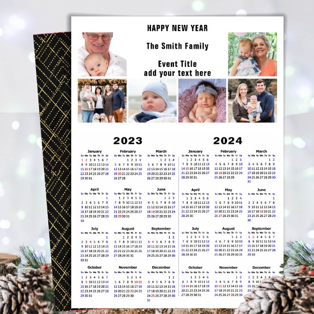 2023 - 2024 Calendar Photo Collage Modern Script Holiday Card (Creator Uploaded)