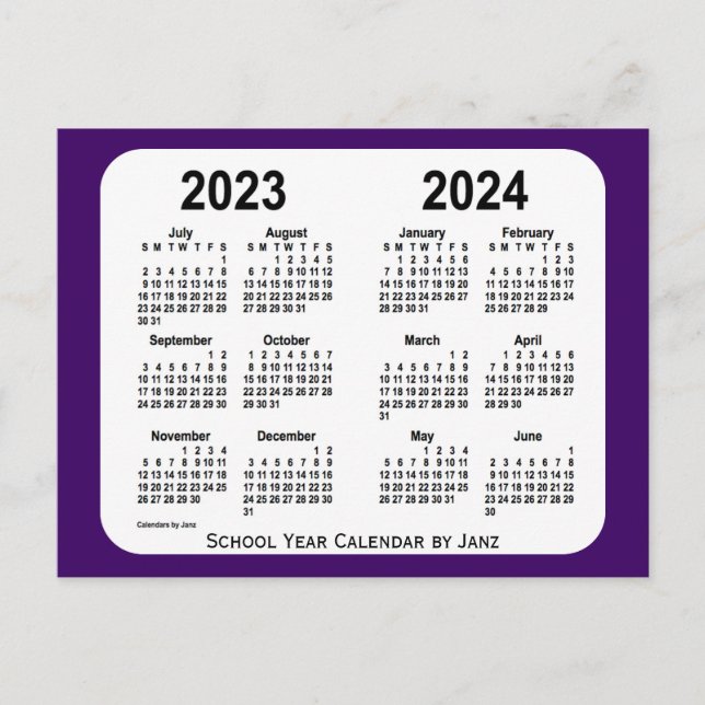 2023-2024 Purple Mini School Calendar by Janz Postcard (Front)