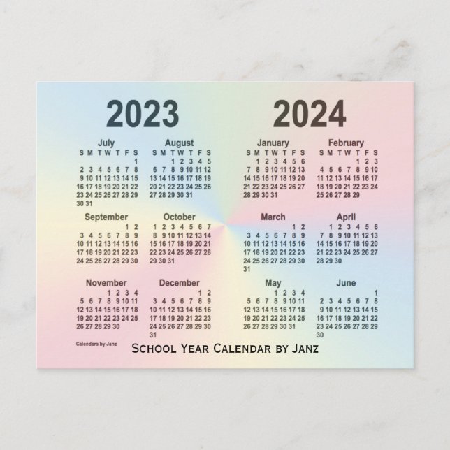 2023-2024 Rainbow Cloud School Calendar by Janz Postcard (Front)