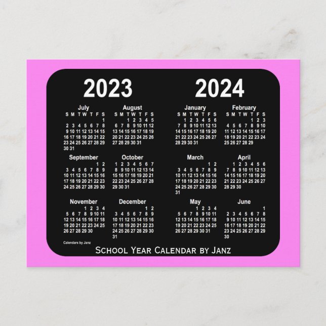 2023-2024 Violet Neon Mini School Calendar by Janz Postcard (Front)
