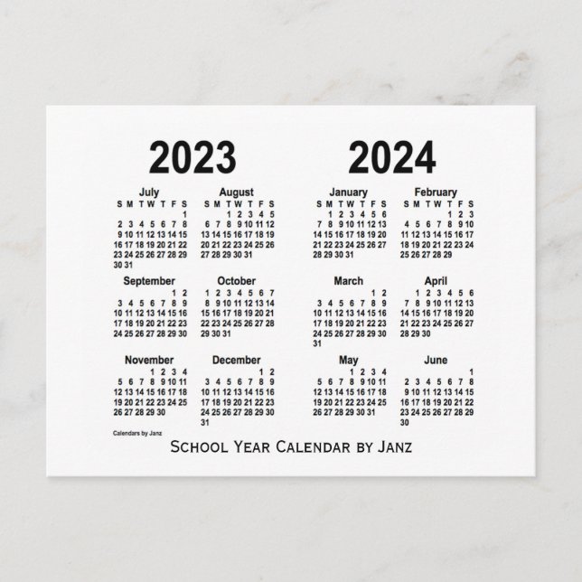 2023-2024 White School Year Calendar by Janz Postcard (Front)