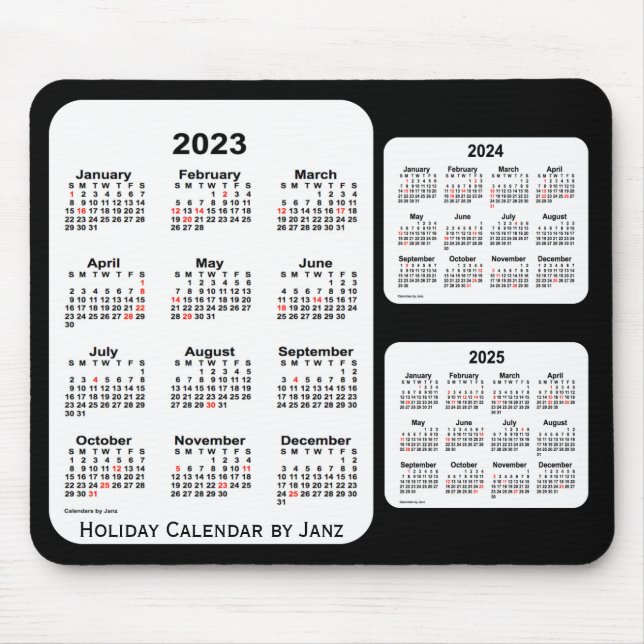 2023-2025 Black 3 Year Holiday Calendar by Janz Mouse Pad (Front)