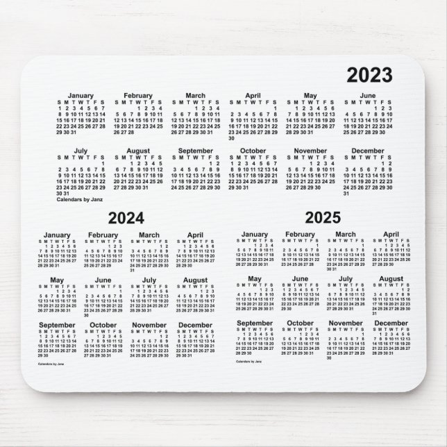 2023-2025 White 3 Year Calendar by Janz Mouse Pad (Front)