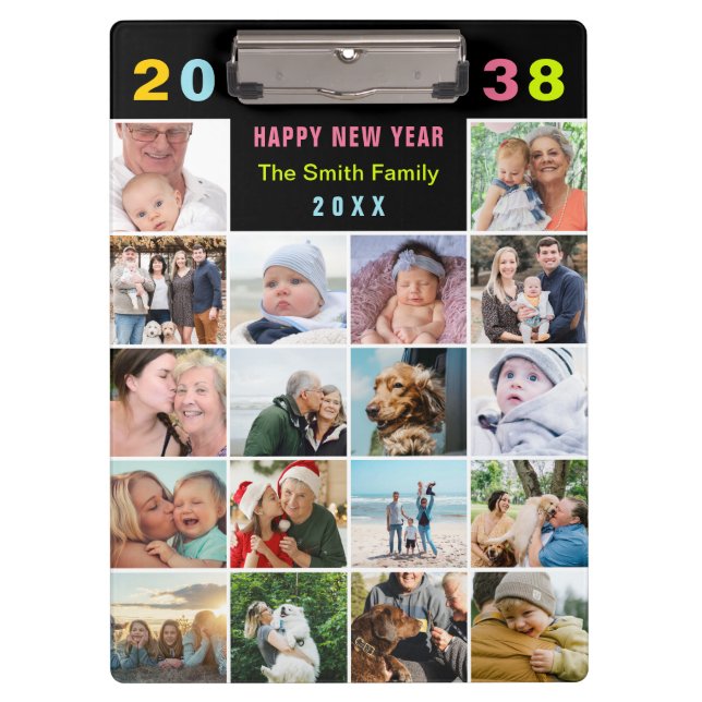 2023-2026 Calendar Custom Family 18 Photo Collage Clipboard (Front)