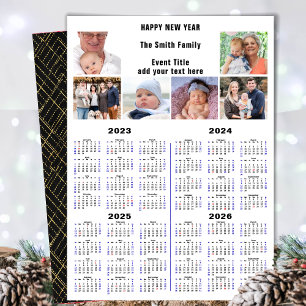 2023 - 2026 Calendar Photo Modern Minimalist Black Holiday Card
