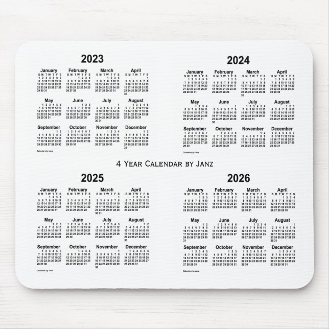 2023-2026 White 4 Year Calendar by Janz Mouse Pad (Front)