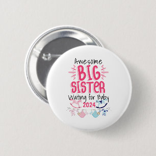 2023 Big Sister Waiting for New Baby Sibling 2 Inch Round Button