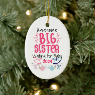 2023 Big Sister Waiting for New Baby Sibling Ceramic Ornament