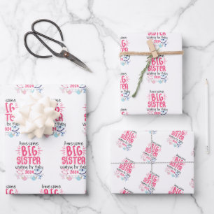 2023 Big Sister Waiting for New Baby Sibling Wrapping Paper Sheet