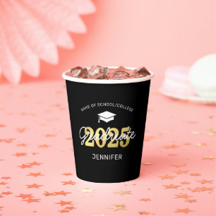 2023 Black Gold Graduation Party Paper Cups