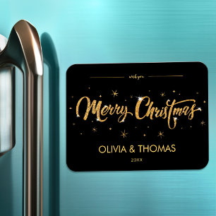 2023 Black Gold Modern Merry Christmas Greeting Ma Magnet