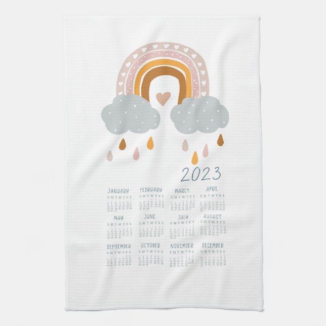 2023 Boho Rainbow Tea Towel Calendar Decor (Vertical)