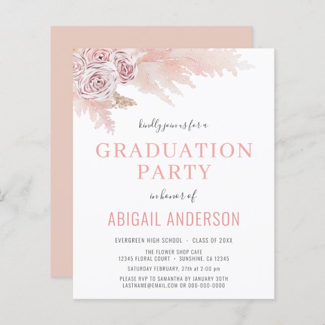 2023 Budget Boho Graduation Floral Invitation (Front/Back)