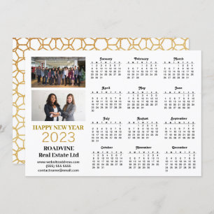 2023 Business Photo Modern Gold Script Calendar Holiday Card