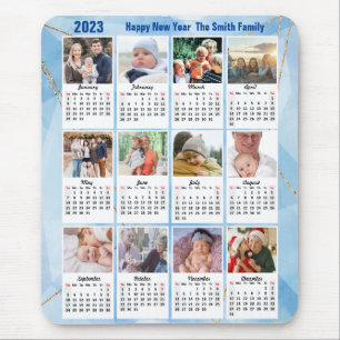 2023 Calendar 12 Family Photo Modern Blue Simple Mouse Pad