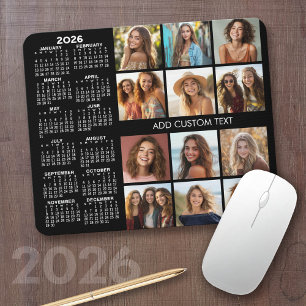 2023 Calendar - 12 photo collage - black Mouse Pad