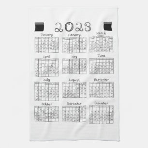 2023 Calendar Black Fabric Font Line Art Sewing Kitchen Towel