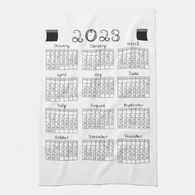 2023 Calendar Black Fabric Font Line Art Sewing Kitchen Towel (Vertical)