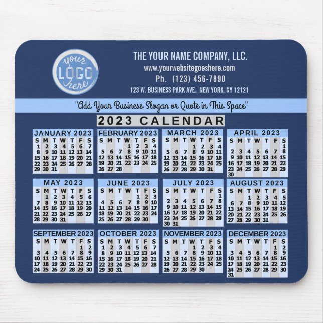 2023 Calendar Blue Easy Custom Business Logo Name Mouse Pad (Front)