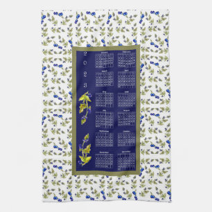 2023 Calendar Blueberries Stemmed Leaves navy wht Kitchen Towel