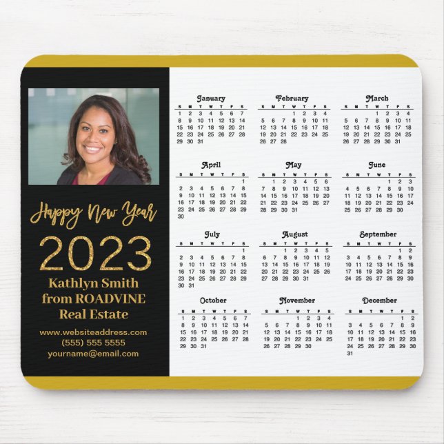 2023 Calendar Business Gold Script Photo Mouse Pad (Front)