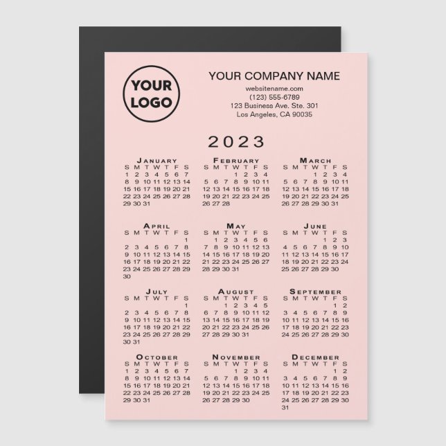2023 Calendar Business Logo Text Pink Magnet (Front/Back)