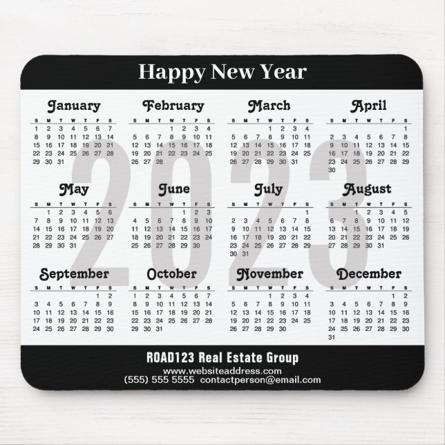 2023 Calendar Business Modern Black White Simple Mouse Pad (Front)
