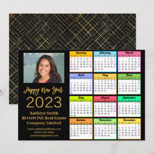 2023 Calendar Business Modern Gold Script Photo Holiday Card
