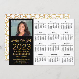 2023 Calendar Business Modern Gold Script Photo Holiday Card