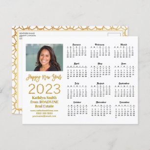 2023 Calendar Business Modern Gold Script Photo Postcard