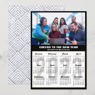 2023 Calendar Business Photo Modern Black Silver Holiday Card