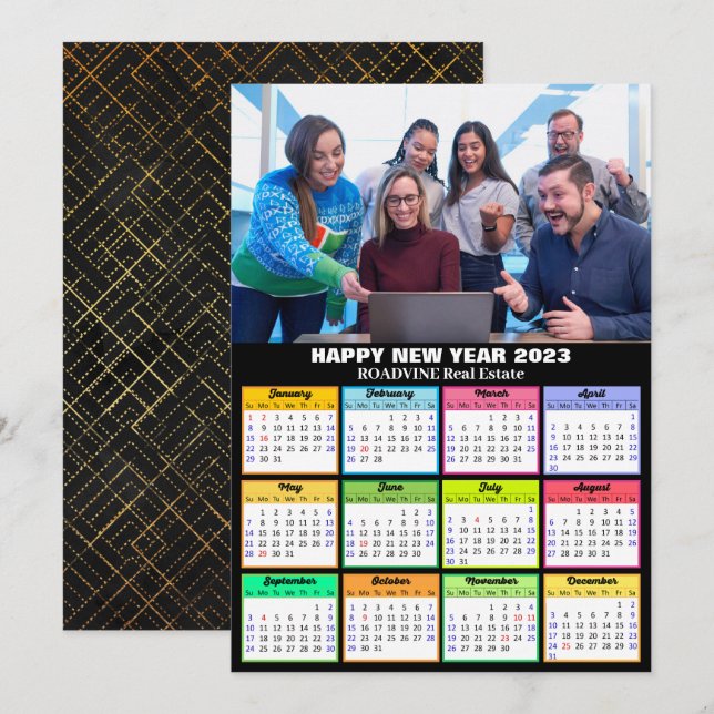 2023 Calendar Business Photo Modern Script Simple Holiday Card (Front/Back)