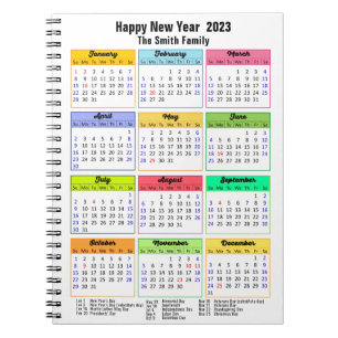2023 Calendar Colourful Yearly Modern Custom Notebook