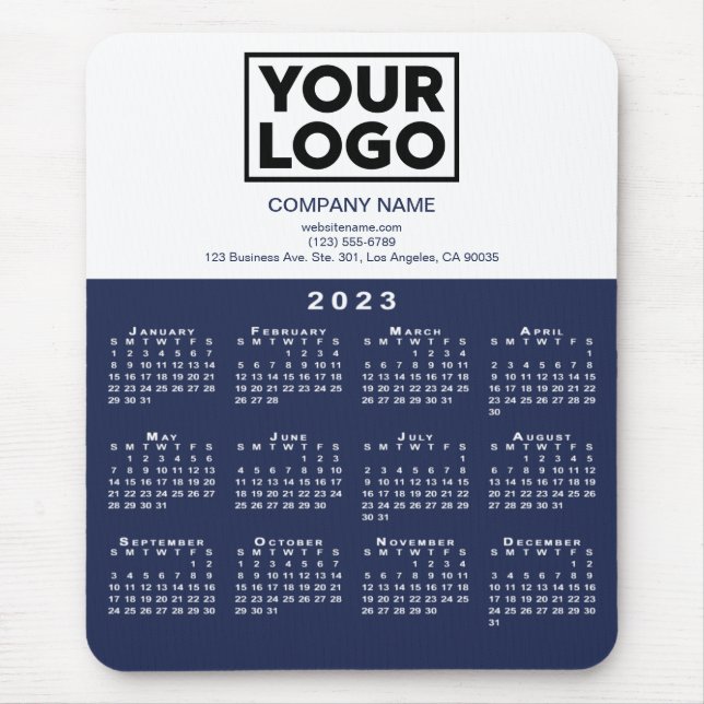 2023 Calendar Company Logo and Text Navy White Mouse Pad (Front)