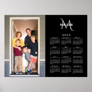 2023 Calendar Custom Photo Monogram Name Black Poster