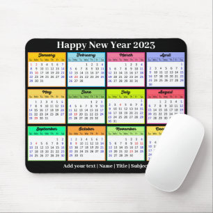 2023 Calendar Custom Text White Black Minimalist Mouse Pad