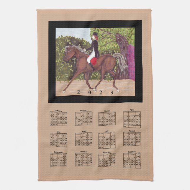 2023 Calendar Dressage Horse Equine Riding Sports Kitchen Towel (Vertical)