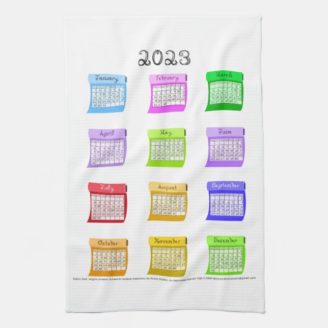 2023 Calendar Fabric Font Month Bolts of Fabric Ki Kitchen Towel (Vertical)